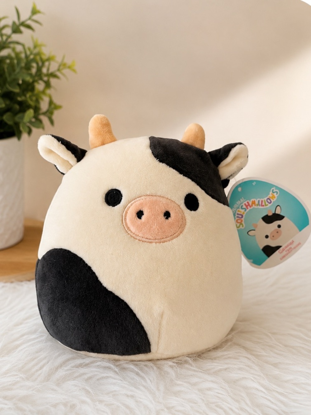 Squishmallows Cow Plush - Cream, Black, Pink